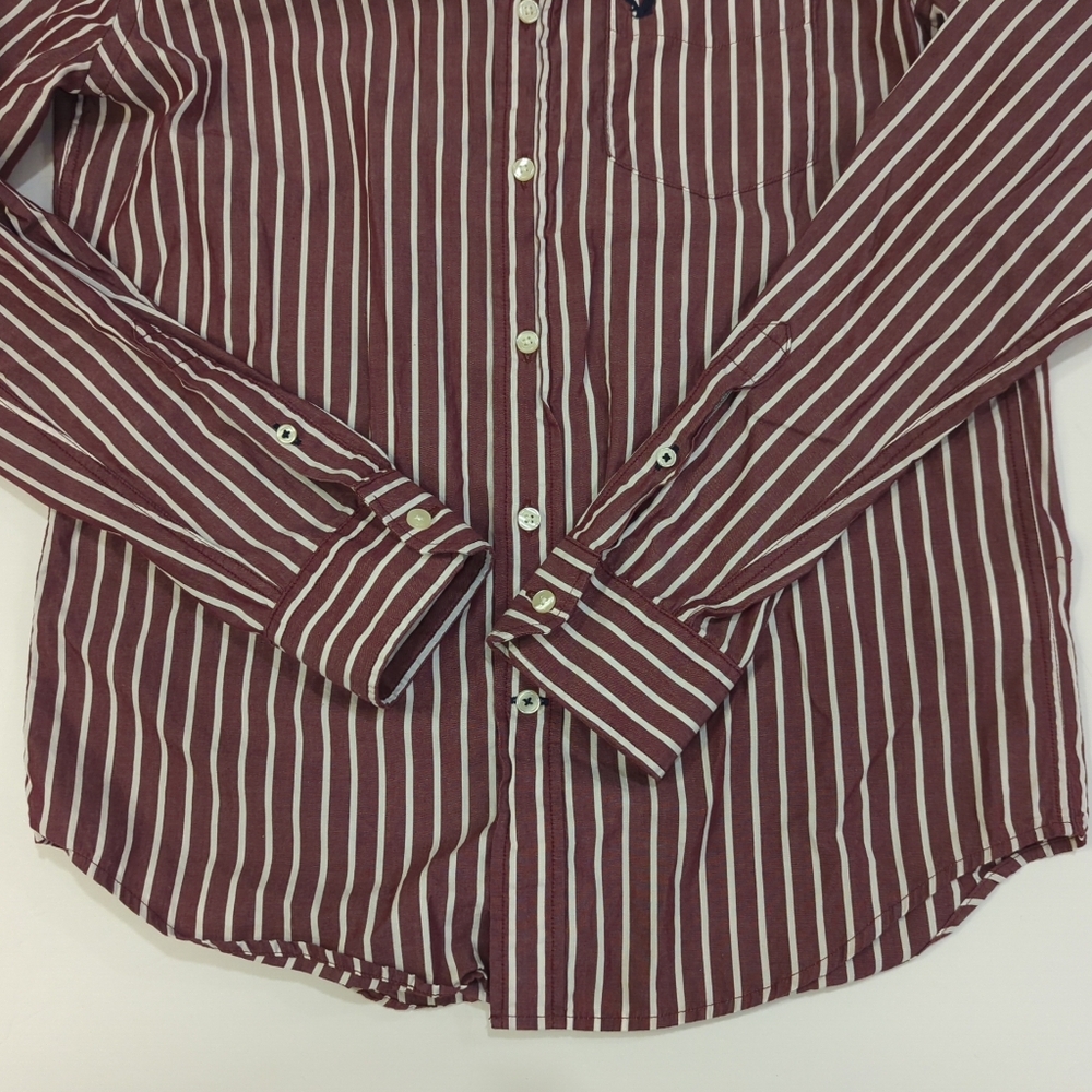 American Eagle Burgundy & White Striped Button Down Shirt - Mens Size Small - Picture 6 of 11